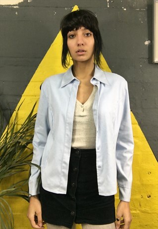 PASTEL BLUE FAUX SUEDE BLOUSE