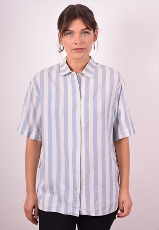 HENRY COTTONS WOMENS VINTAGE SHIRT MEDIUM WHITE STRIPES 90S