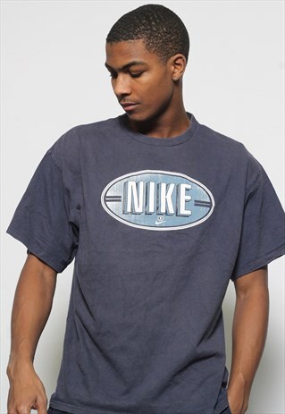 VINTAGE NIKE BIG CENTRAL LOGO T-SHIRT BLUE