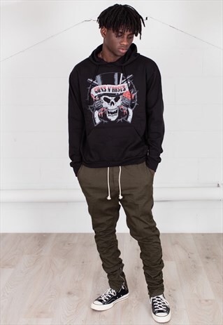 GUNS AND ROSES DISTRESSED SKULL UNISEX HOODY