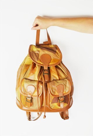 TAN LEATHER PATCHWORK BACKPACK BAG
