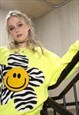 YELLOW FLURO ZEBRA SMILE SWEATSHIRT FESTI HANGOVER