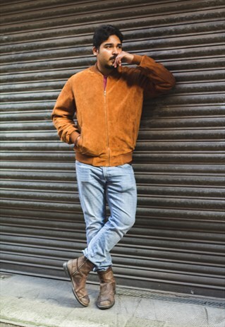 BROWN SUEDE BOMBER JACKET