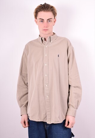 RALPH LAUREN MENS VINTAGE SHIRT LARGE BEIGE 90'S