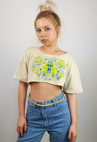REWORKED HAND-PAINTED "RORSCHACH" FESTIVAL SHORT CROP TOP