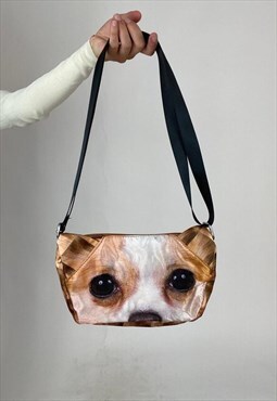 Free Shipping-Unique Vintage 00s Satin Puppy Shoulder Bag