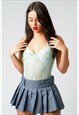 GREY PLEATED A-LINE SKATER SCHOOL HIGH WAIST SHORT SKIRT