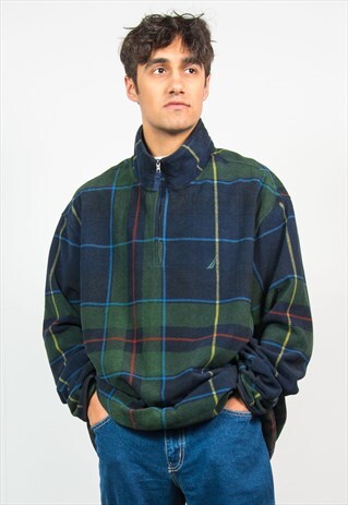 VINTAGE QUARTER ZIP FLEECE TARTAN CHECK NAUTICA