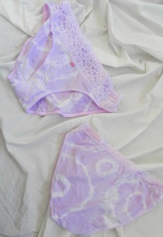 REWORKED LILAC TIE DYE LACE HAND EMBROIDERED ROSE PANTIES