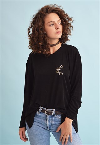 90'S RETRO OVERSIZED FLORAL EMBROIDERY MOM BLOUSE TOP