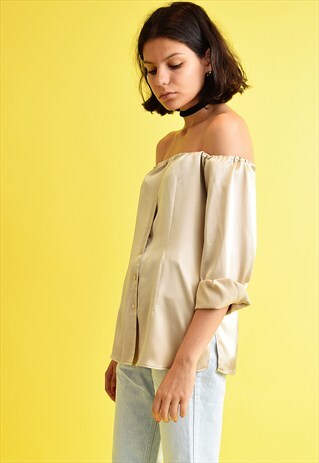 90'S RETRO SHIMMER OFF-SHOULDER CUSTOMIZED BESPOKE BLOUSE