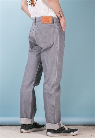 VINTAGE LEVI 501 GREY STRAIGHT LEG JEANS 90S