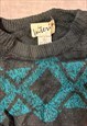 VINTAGE ABSTRACT KNITTED JUMPER FUNKY PATTERNED SWEATER