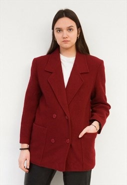 Vintage Women's M Wool Blazer Jacket Coat Burgundy Red Chic