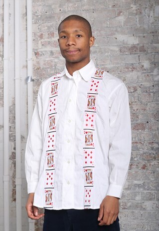 VINTAGE MOSCHINO PLAYING CARDS SHIRT WHITE