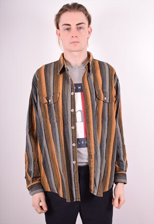MENS VINTAGE CORDUROY SHIRT XL MULTI STRIPES 90S