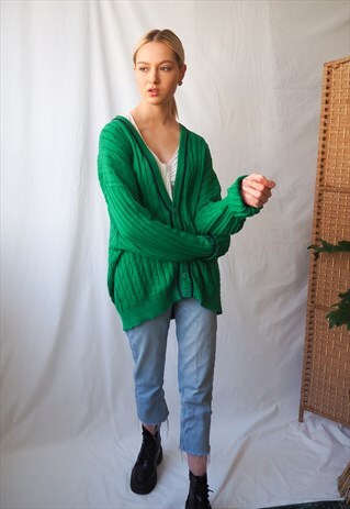 VINTAGE LACOSTE GREEN CABLE KNIT CARDIGAN