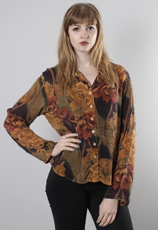 VINTAGE 80S FLORAL PATTERNED SHIRT BLOUSE TOP