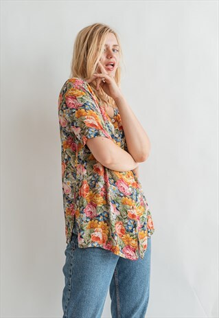 VINTAGE 80S MULTICOLOR FLORAL SHIRT