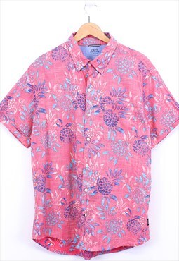 Vintage Izod Hawaiian Festival Shirt Pink Short Sleeve Retro