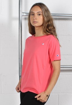 Vintage Champion T-Shirt in Pink with Logo Medium
