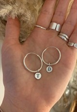 Sterling Silver Personalised Initial Letter Hoop Earrings 