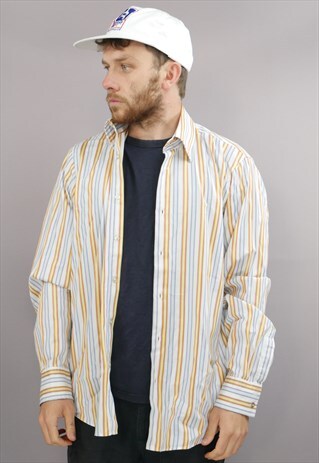 VINTAGE HUGO BOSS STRIPED SHIRT IN WHITE YELLOW & BLUE