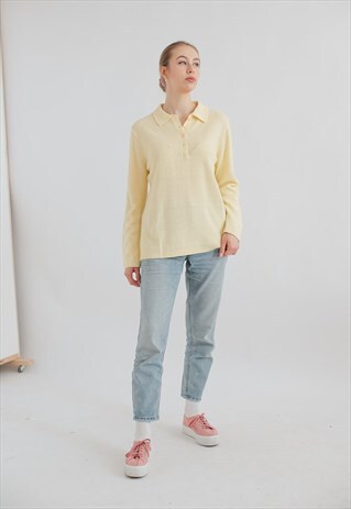 VINTAGE Y2K CHIC BOXY FIT KNITWEAR JUMPER IN PASTEL YELLOW M