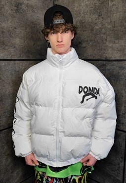 Donda bomber jacket Kanye puffer graffiti print coat white
