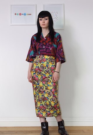 90S TUBE LONG SKIRT WITH ABSTRACT PRINT