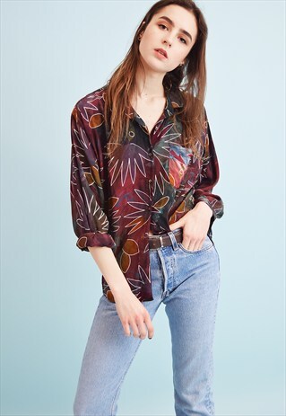 90'S RETRO GRUNGE FLORAL PRINT OVERSIZED SHIRT TOP