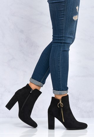 GOLD ZIP DETAIL ANKLEBOOT IN BLACK SUEDE