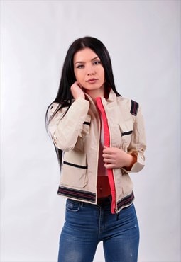 NORIC Vintage Beige Jacket with Dark Blue stripes. Size 36. 