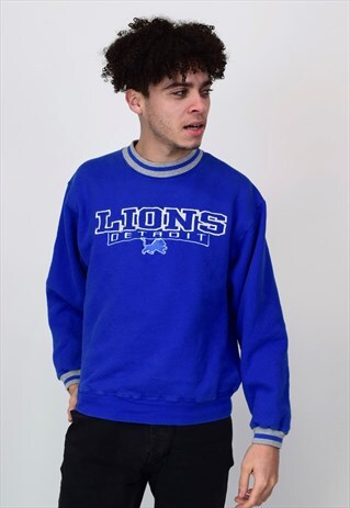 VINTAGE 90'S LIONS DETROIT BLUE RINGER SWEATSHIRT