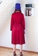 CHERRY RED LONG SLEEVE BELTED DRESS WITH WHITE CROCHET CHEST
