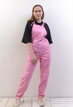 Women M Pink French Worker Suit Coverall Jumpsuit Chore Dung