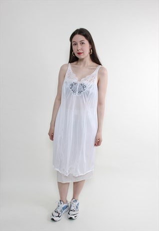 Vintage 90s night gown, white lace dress, night dress