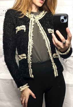 Knit Sequin Black N White Cardigan 