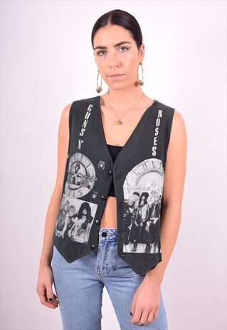 WOMENS VINTAGE GUNS N ROSES WAISTCOAT XL BLACK 90'S