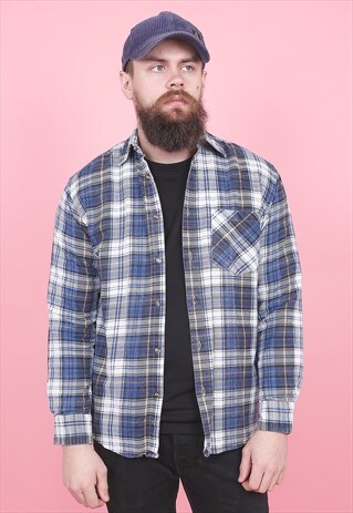 VINTAGE BLUE CHECK FLANNEL SHIRT /R10307