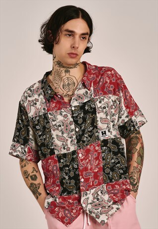 HANDMADE SHORT SLEEVED PATCHWORK SHIRT WITH PAISLEY PRINT