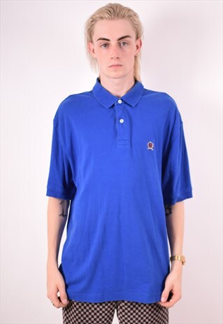 TOMMY HILFIGER MENS VINTAGE POLO SHIRT XL BLUE 90S