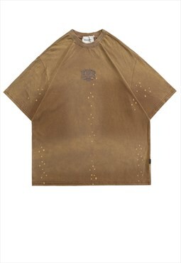 Paint splatter t-shirt Y2K gradient top Gothic tee in brown