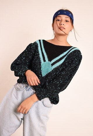 VINTAGE 80'S RETRO BEADED JAZZY KNIT OVERSIZED JUMPER