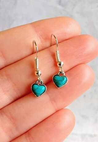 TINY TURQUOISE HEART EARRINGS