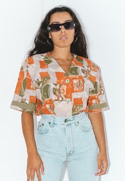 Vintage 90s Printed Fruit Cottage Core Patterned Shirt