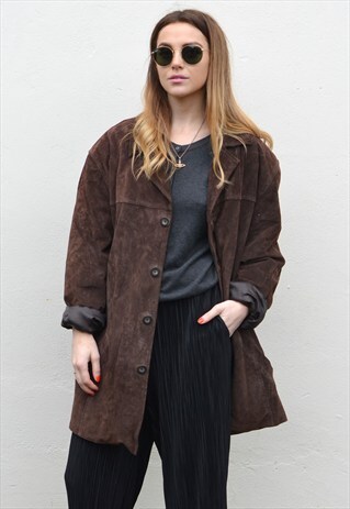 VINTAGE 90S DARK BROWN SUEDE OVERSIZED JACKET