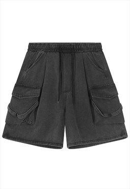 Cargo pocket denim shorts premium skater jean pants in black