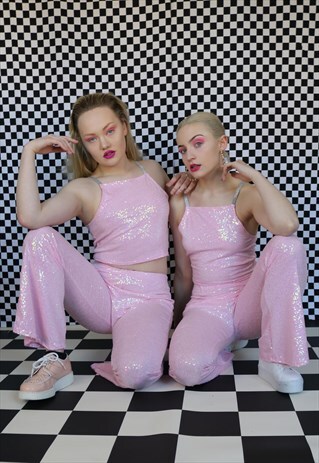 DREAMING SEQUIN FESTIVAL FLARES IN PINK