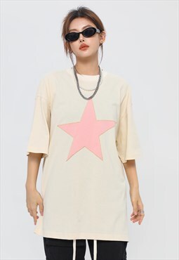 Star patch t-shirt space tee grunge top in cream 